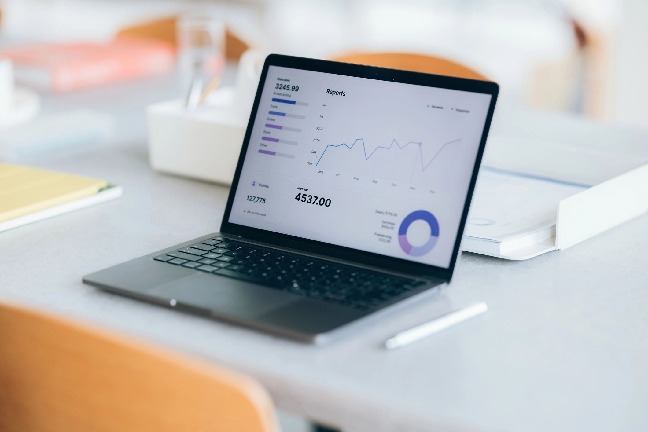 Laptop with analytics dashboard on a modern desk
